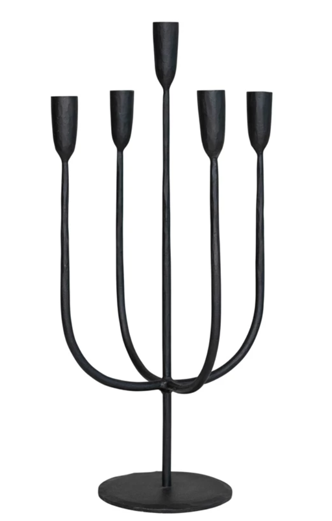 Hand-Forged 5 Taper Metal Candelabra, Black