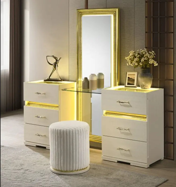 Hygge Vanity Stool – Beige Faux Denmark Home