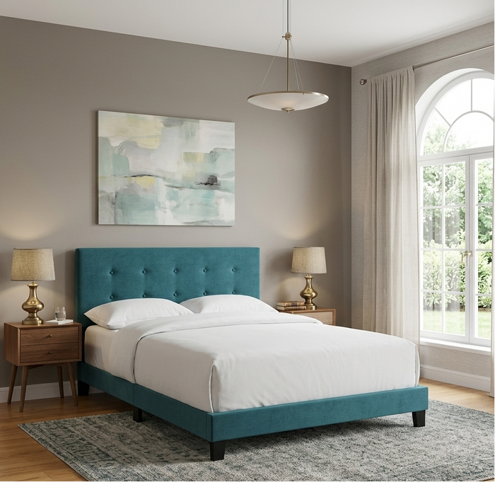 Idun Queen Platform Bed - Sea Blue Denmark Home