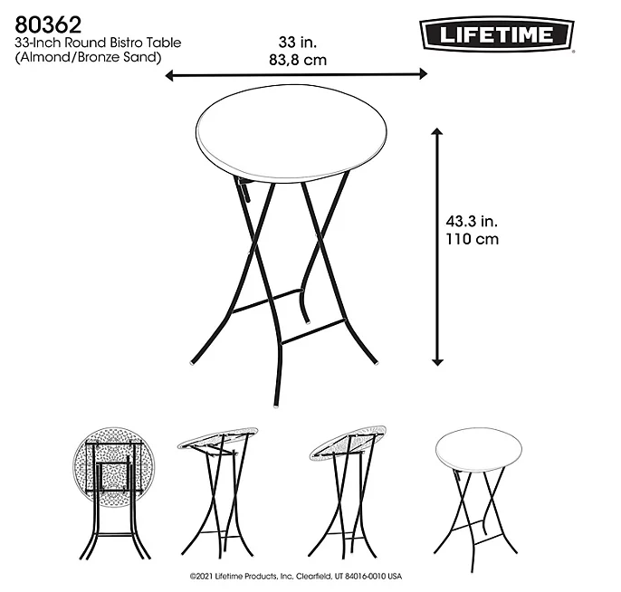 Lifetime 33-Inch Round Bistro Table (Light Commercial)