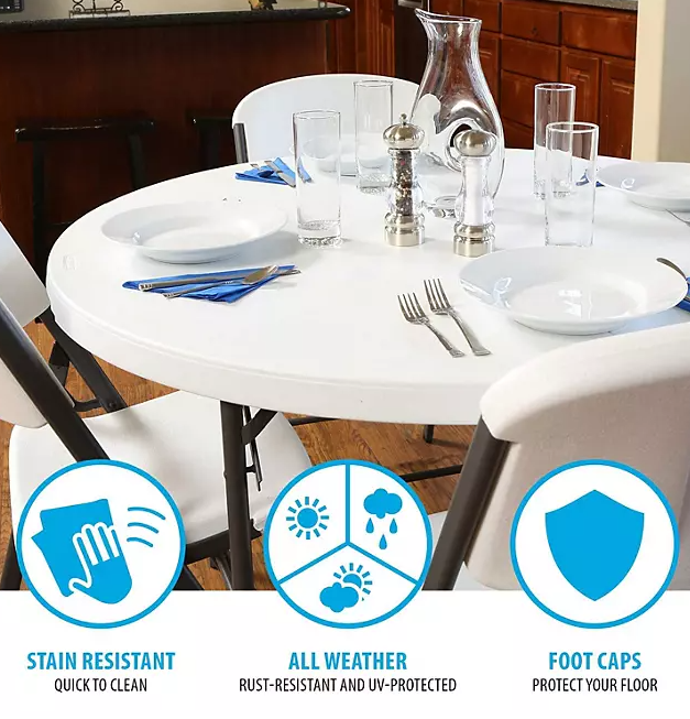 Lifetime 48" Fold-in-Half Round Commercial Grade Table, White Granite