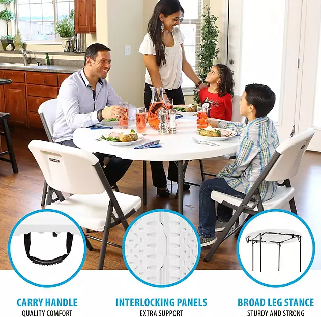 Lifetime 48" Fold-in-Half Round Commercial Grade Table, White Granite