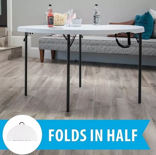 Lifetime 48" Fold-in-Half Round Commercial Grade Table, White Granite