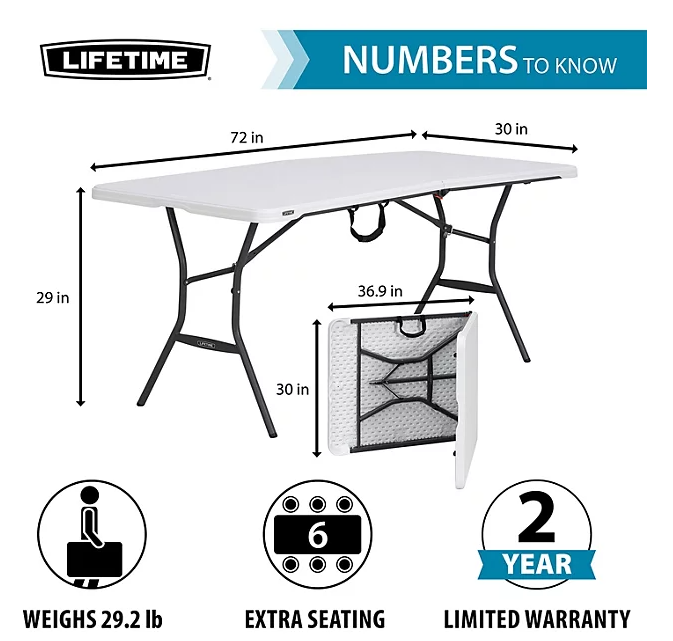 Lifetime 6-Foot Fold-In-Half Table (Light Commercial)