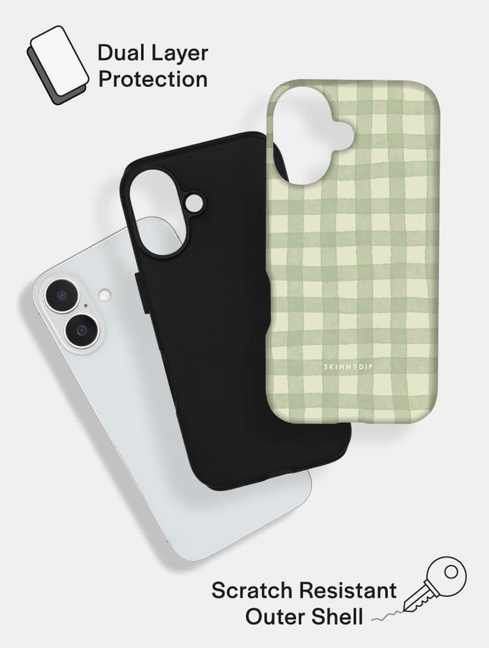 Light Green Gingham Ultra Protective iPhone Case Phone Cases Skinnydip London