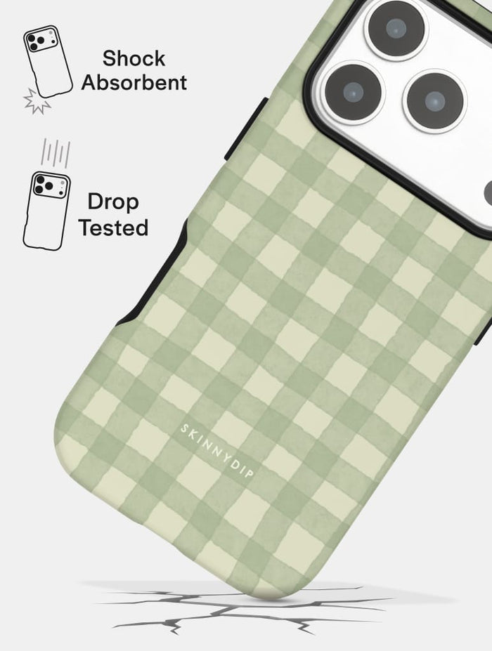 Light Green Gingham Ultra Protective iPhone Case Phone Cases Skinnydip London