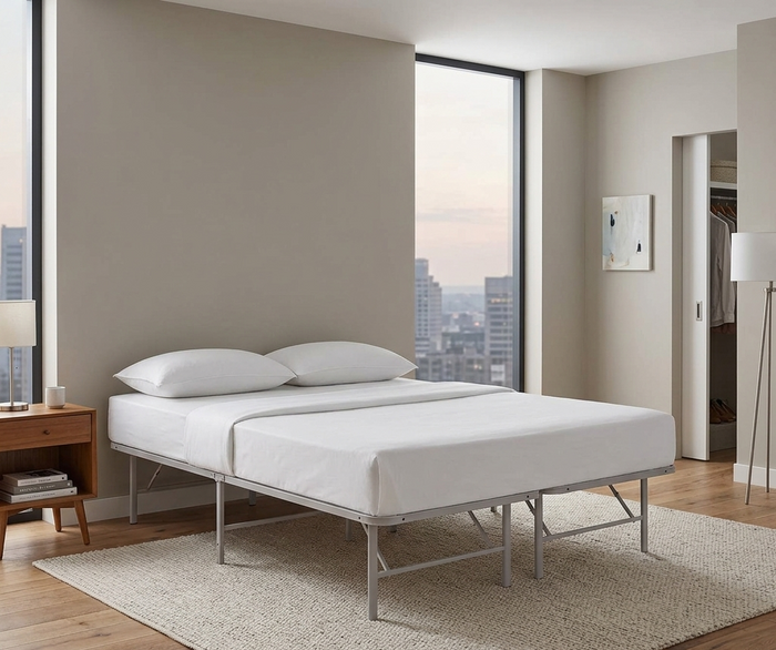 Maja Stainless Steel Queen Platform Bed Frame - Gray Denmark Home