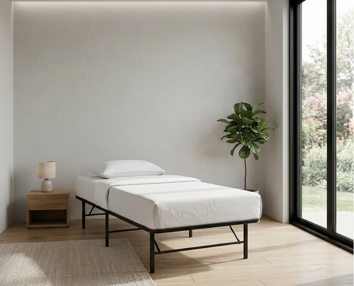 Maja Stainless Steel Twin Platform Bed Frame - Brown Denmark Home