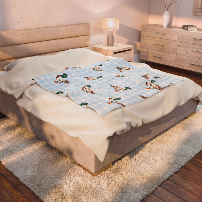 Mallard Duck Blue Gingham Blanket