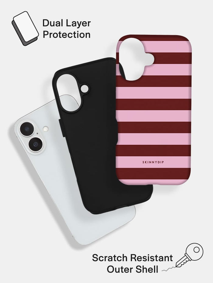 Maroon and Pink Stripes Ultra Protective iPhone Case Phone Cases Skinnydip London