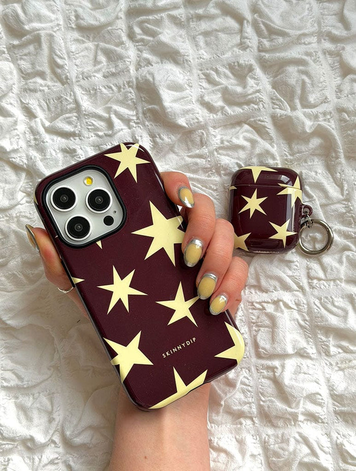 Maroon and Yellow Ditsy Star Ultra Protective iPhone Case Phone Cases Skinnydip London