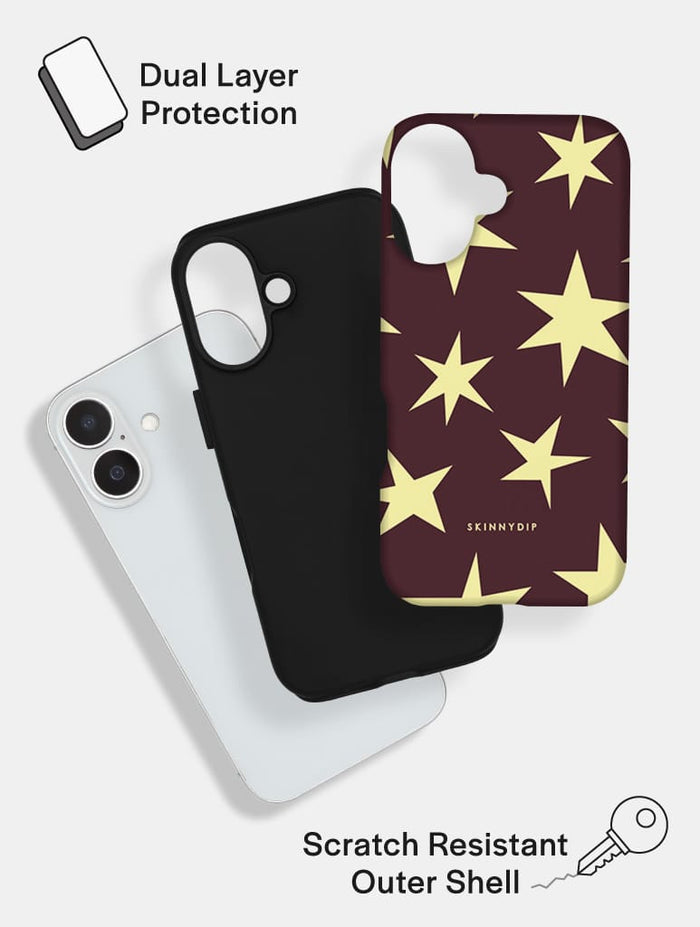 Maroon and Yellow Ditsy Star Ultra Protective iPhone Case Phone Cases Skinnydip London