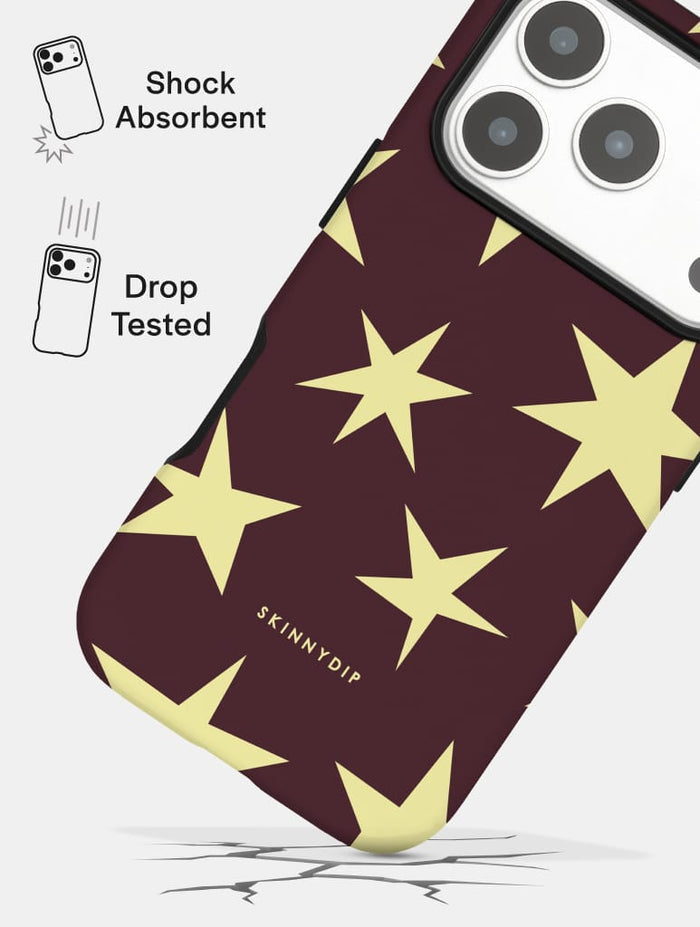 Maroon and Yellow Ditsy Star Ultra Protective iPhone Case Phone Cases Skinnydip London