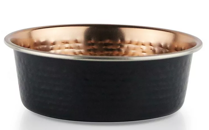 Matte Black & Hammered Copper Dog Bowl w/ Silicone Feet, 2 pk. (Choose Size) - Eshop House LLC