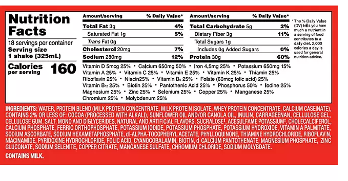 Member's Mark 30g High Protein Shake, Chocolate (11 fl. oz., 18 pk.)