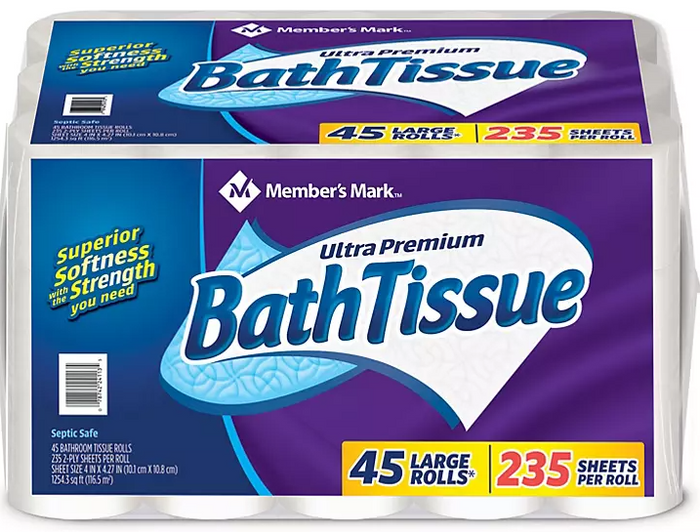 Member's Mark Ultra Premium Soft & Strong 2-Ply Toilet Paper (235 sheets/roll, 45 rolls)
