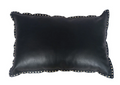 Midnight Black Leather Studded Flanged Lumbar Pillow
