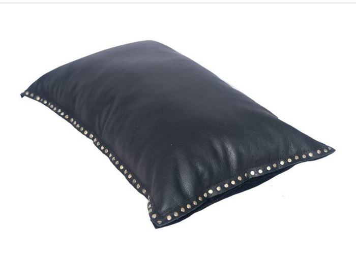 Midnight Black Leather Studded Flanged Lumbar Pillow