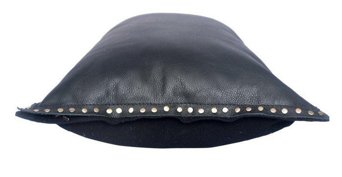 Midnight Black Leather Studded Flanged Lumbar Pillow
