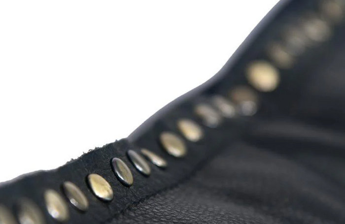 Midnight Black Leather Studded Flanged Lumbar Pillow