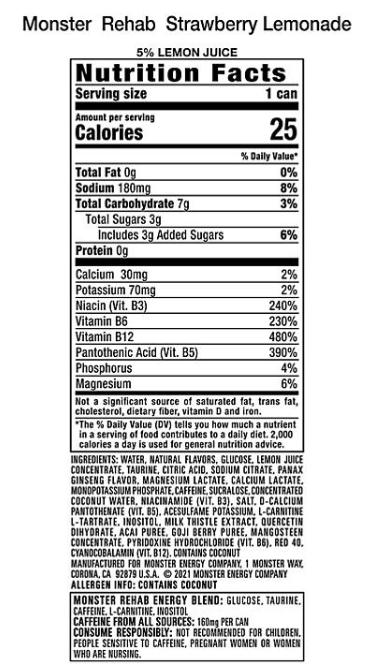 Monster Energy Rehab Strawberry Lemonade (15.5 fl. oz., 24 pk.)