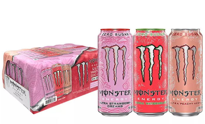 Monster Energy Ultra Variety Pack, Strawberry Dreams, Watermelon, Peachy Keen (16 fl. oz., 24 pk.)