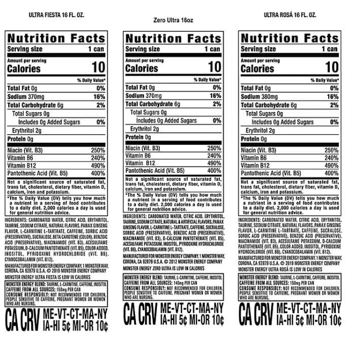 Monster Energy Ultra Variety Pack Zero Ultra, Fiesta and Rosa (16 fl. oz., 24 pk.)