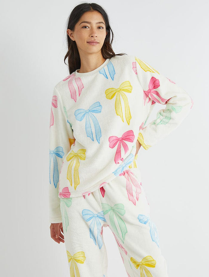 Multicolour Bow Twosie Fleece Pyjama Set Lingerie & Nightwear Skinnydip London