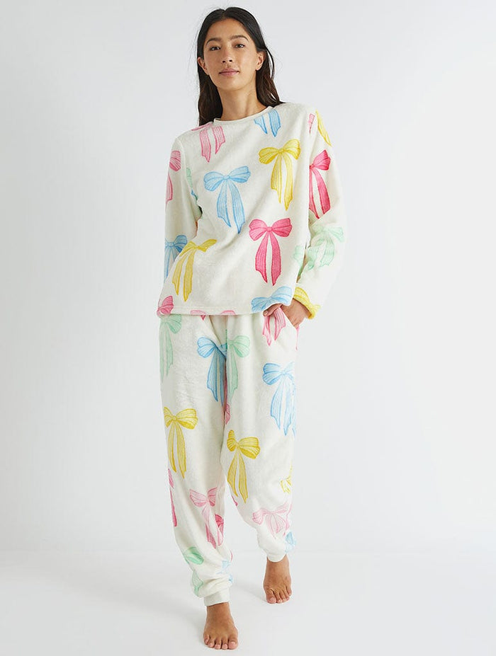 Multicolour Bow Twosie Fleece Pyjama Set Lingerie & Nightwear Skinnydip London
