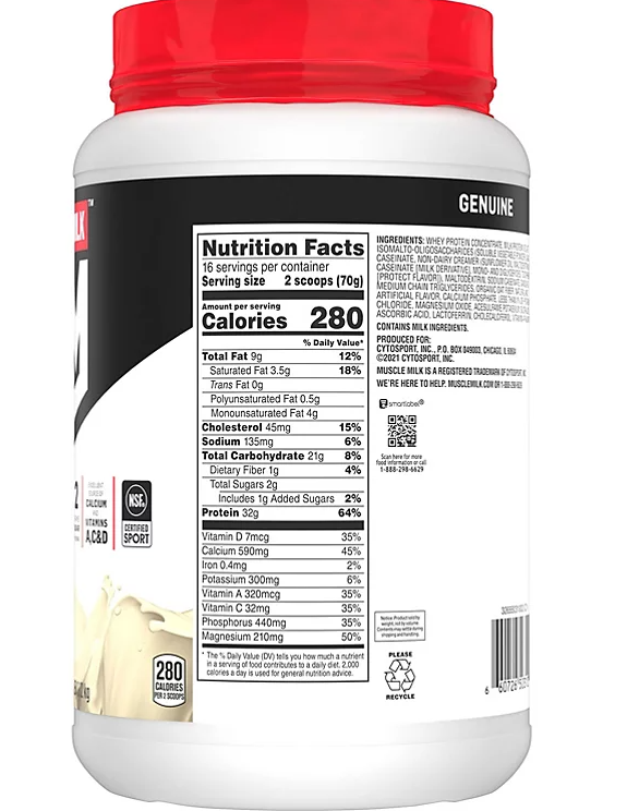 Muscle Milk Genuine Protein Powder, Vanilla Cream (39.5 oz.)