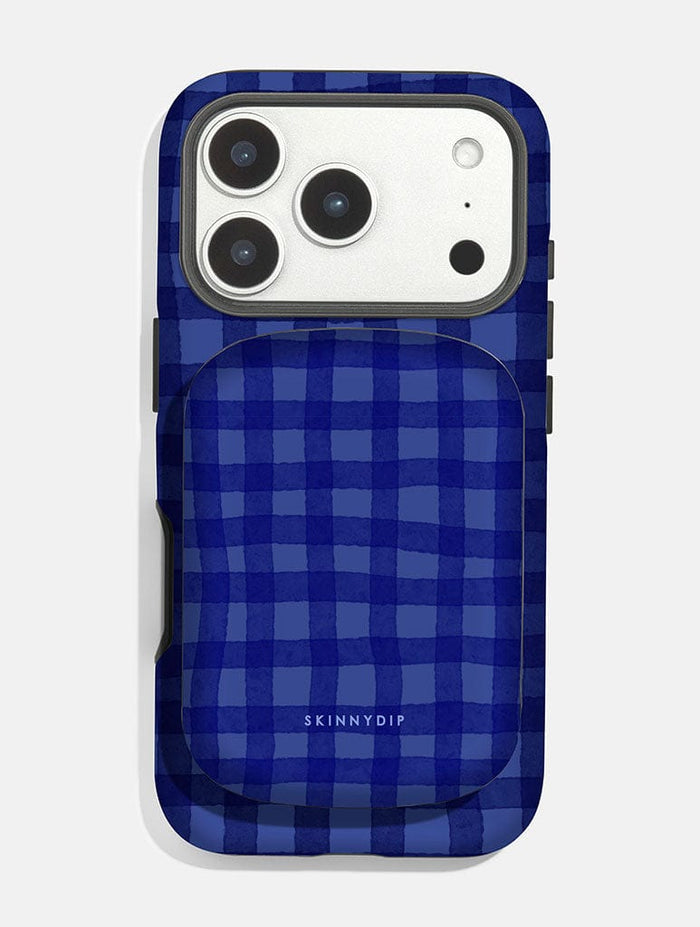 Navy Gingham Portable Magsafe Charger Portable Chargers Skinnydip London