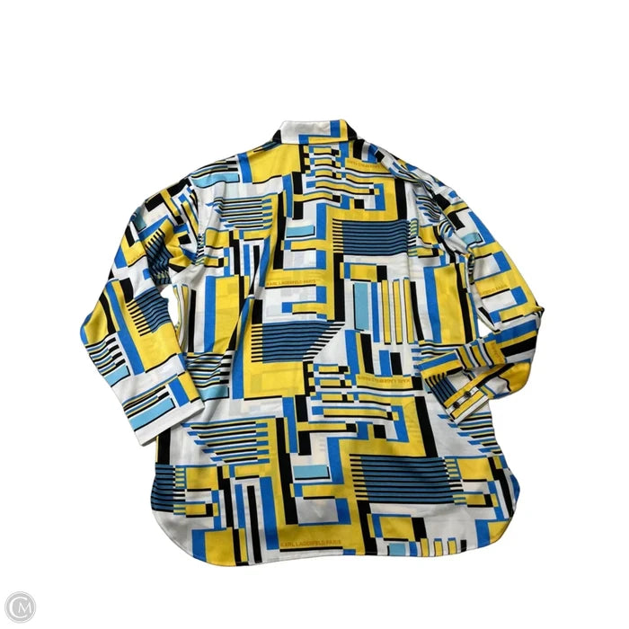 New! Top Long Sleeve Designer By Karl Lagerfeld In Blue & Yellow, Size: L