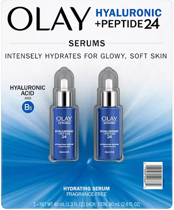 Olay Hyaluronic + Peptide 24 Serum, Fragrance-Free (1.3 fl. oz., 2 pk.)
