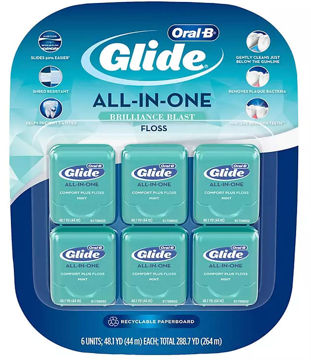 Oral-B Glide All-in-One Dental Floss, Brilliance Blast (44 m, 6 pk.)