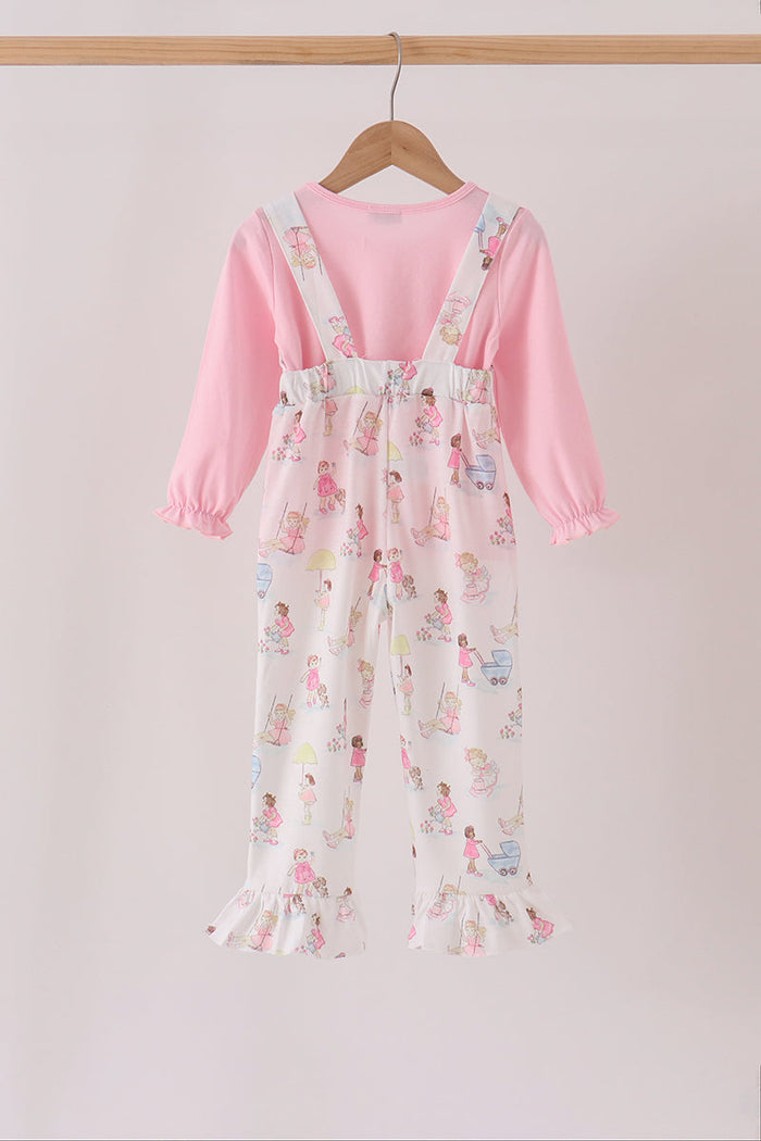 Pink all day adventure ruffle jumpsuit set