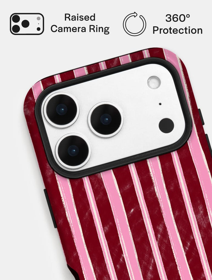 Pink And Burgundy Sketchy Stripes Ultra Protective iPhone Case Tech Skinnydip London