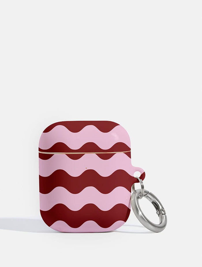 Pink and Burgundy Wavey Lines AirPods Case AirPods Cases Skinnydip London