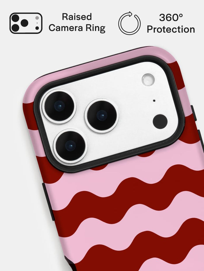 Pink and Burgundy Wavey Lines Ultra Protective iPhone Case Tech Skinnydip London