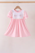 Pink Pumpkin Bow Embroidery Ruffle Dress