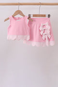 Pink scalloped active skorts set