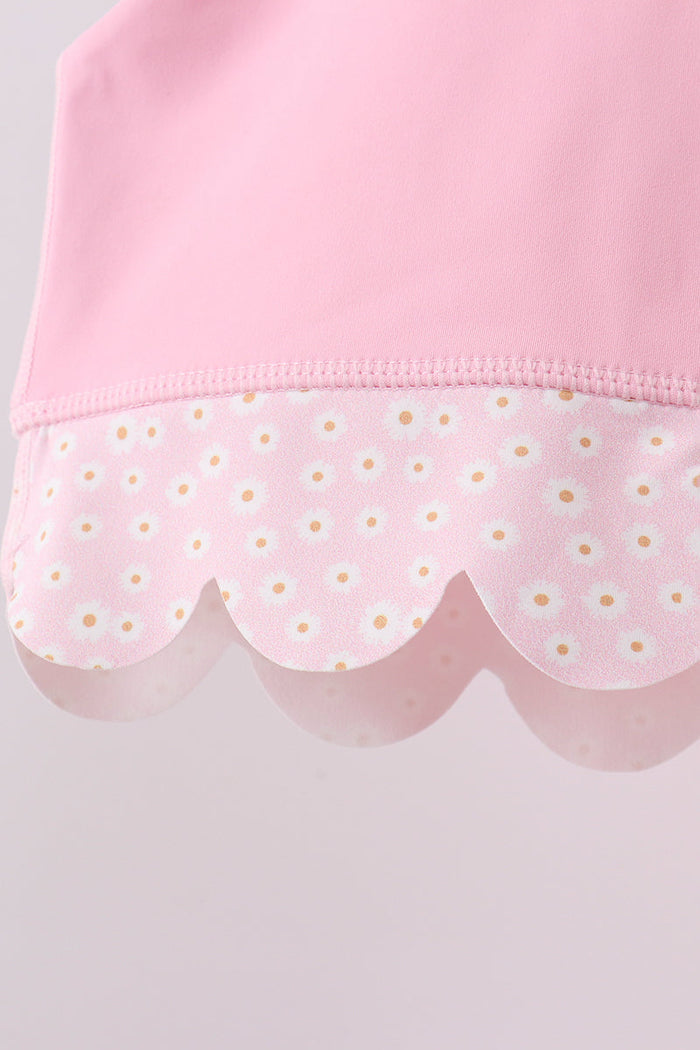 Pink scalloped active skorts set