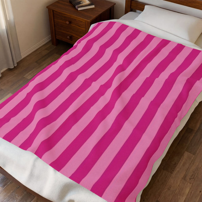 Pink Striped Plush Blanket – Velveteen Cozy Throw for Home & Travel