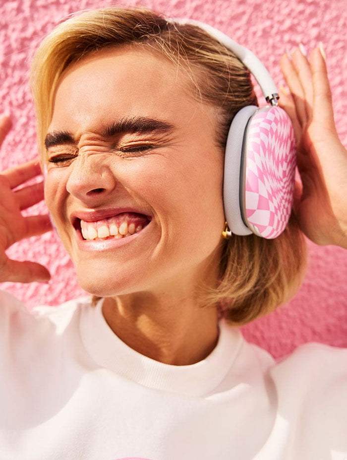 Pink Warped Check AirPods Max Case in Matte AirPods Cases Skinnydip London