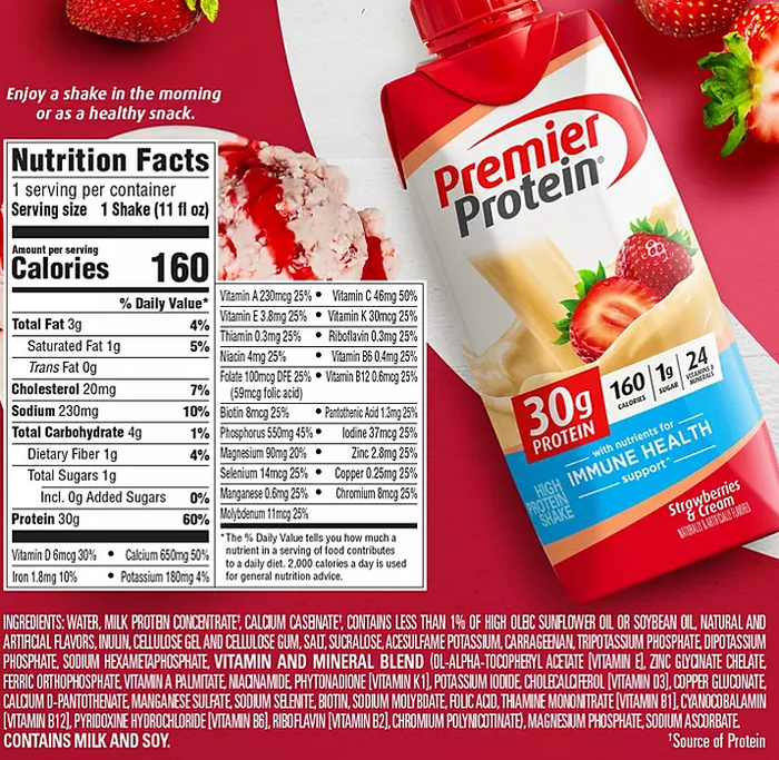 Premier Protein 30g. High Protein Shake, Strawberries & Cream (11 fl. oz., 15 pk.) - Eshop House LLC
