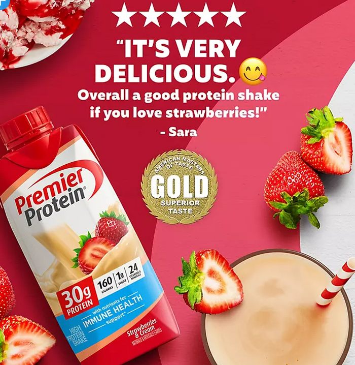 Premier Protein 30g. High Protein Shake, Strawberries & Cream (11 fl. oz., 15 pk.) - Eshop House LLC