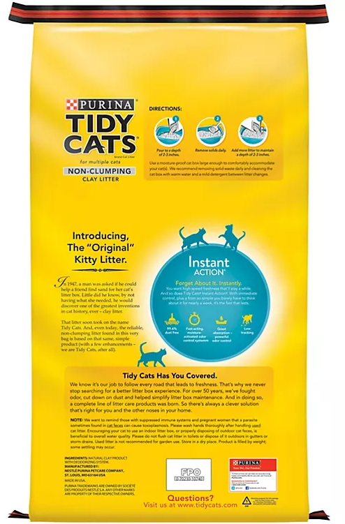 Purina Tidy Cats Non-Clumping Clay Cat Litter, Instant Action for Multiple Cats (40 lbs.) - Eshop House LLC