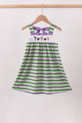 Purple witch embroidery bow stripe dress