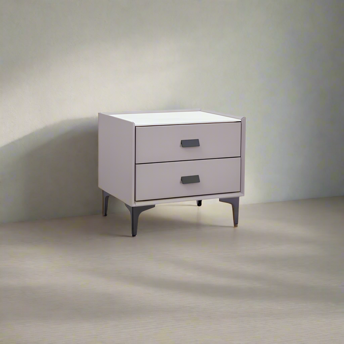 Quebec Premium PU Leather Bedside Table with Drawers/Ceramic Top
