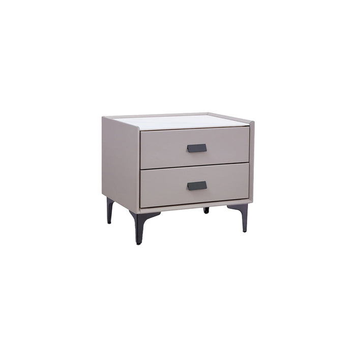 Quebec Premium PU Leather Bedside Table with Drawers/Ceramic Top