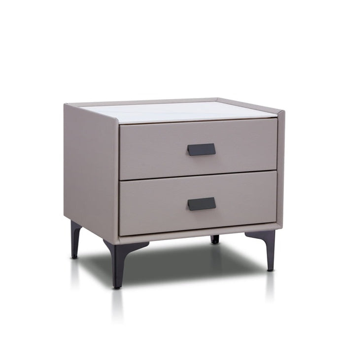 Quebec Premium PU Leather Bedside Table with Drawers/Ceramic Top